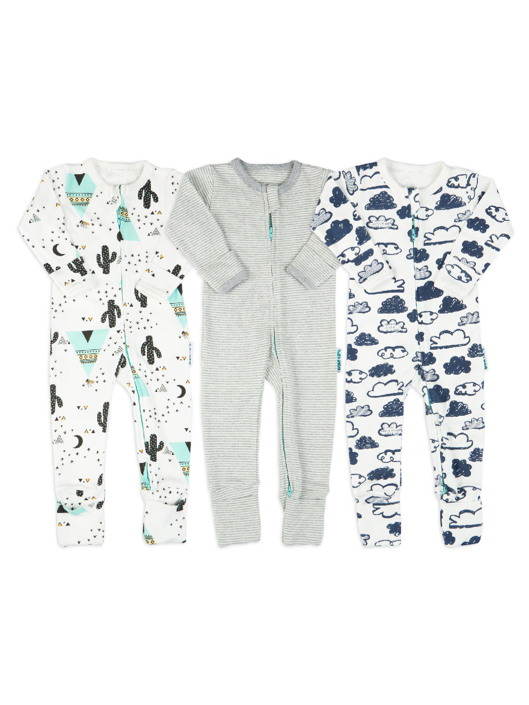 Trio Pack Blues Sleepsuits with Zipper