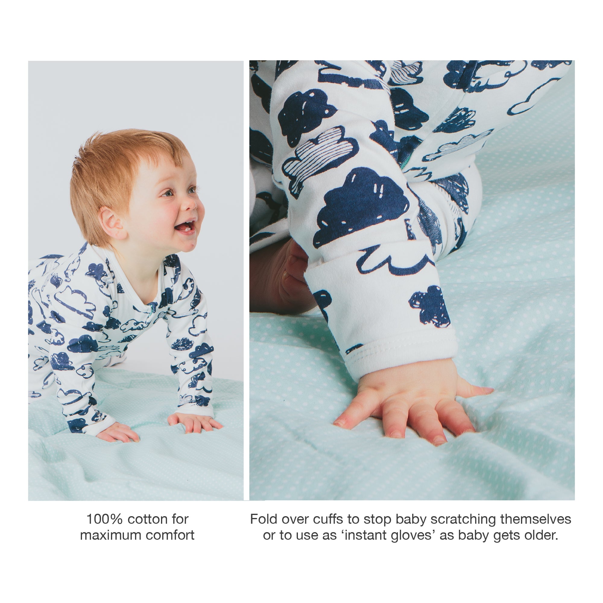 Navy Clouds Sleepsuit with Two-Way Zip