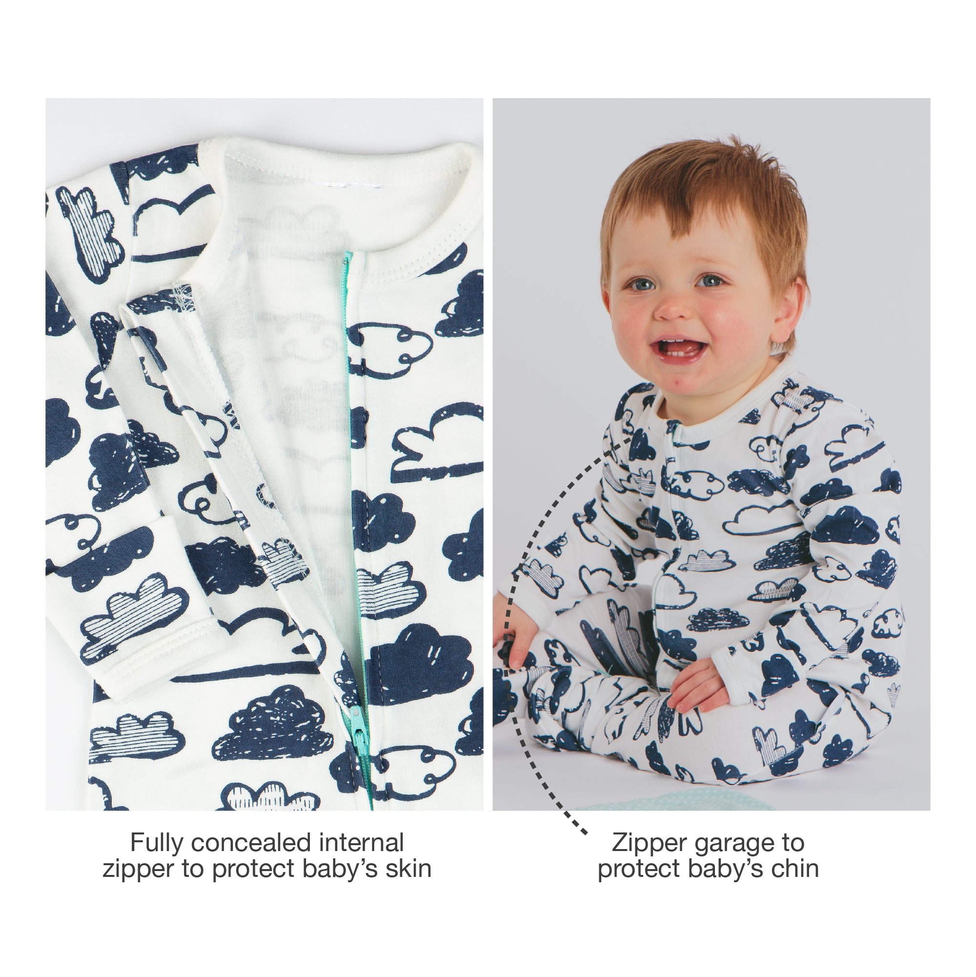 Navy Clouds Sleepsuit with Two-Way Zip