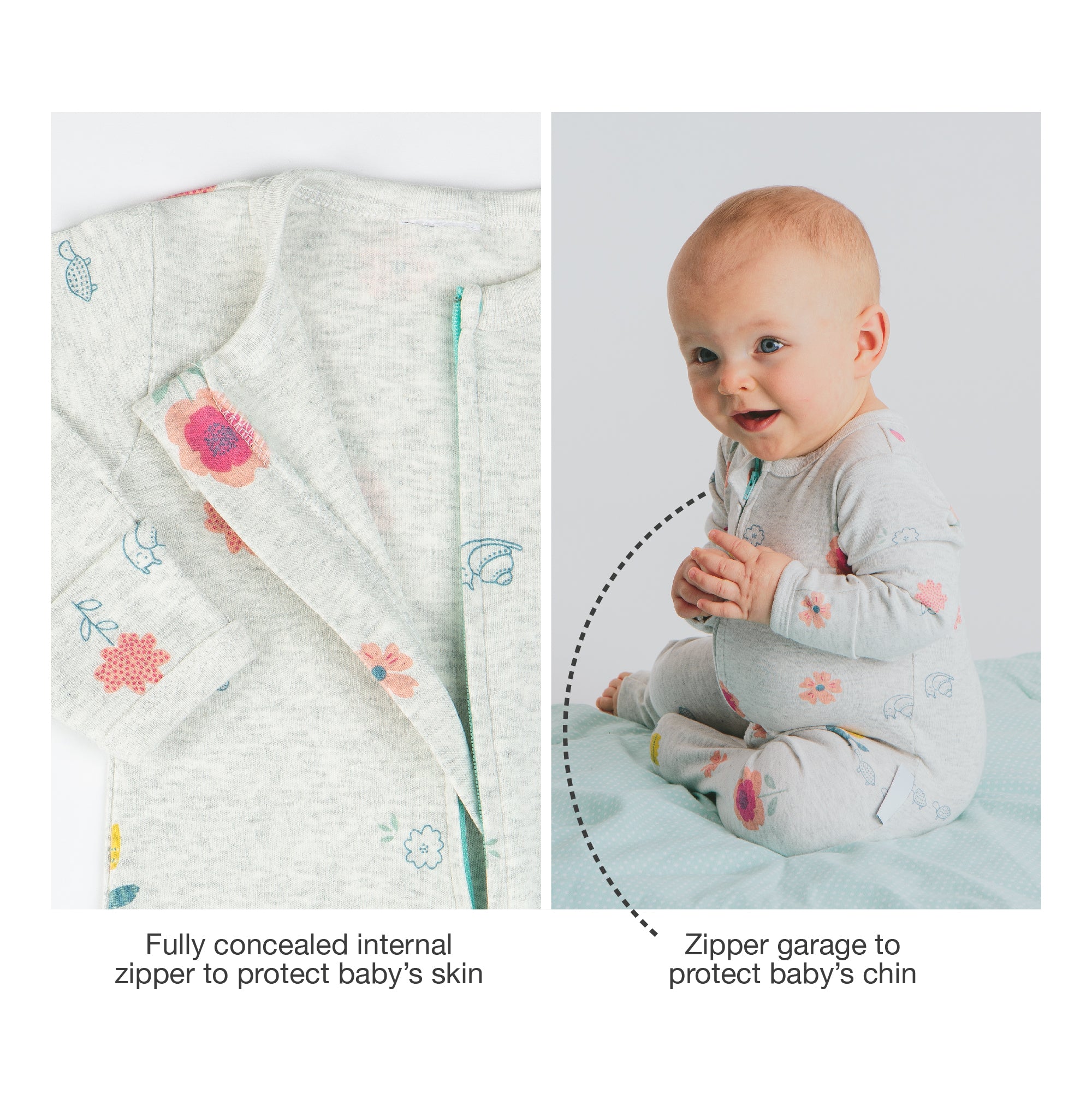 Flower Sleepsuit with Two-Way Zip